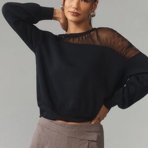 Anthropologie Maeve Black Sheer Panel Sweatshirt